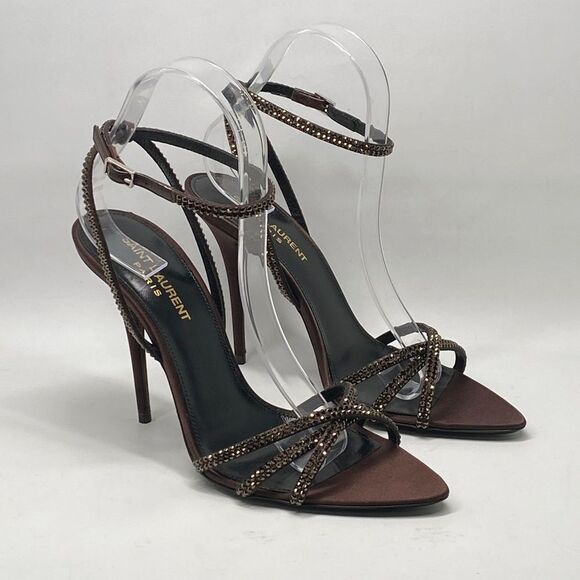 Saint Laurent Ava Sandals in Crepe Satin with Rhinestones size 37.5 - Picture 3 of 16